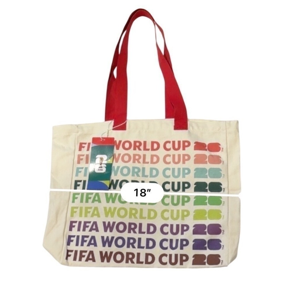 FIFA World Cup 26 Canvas Tote Bag Atelier Sportif Multi Color Logo Cream Red - Picture 5 of 10